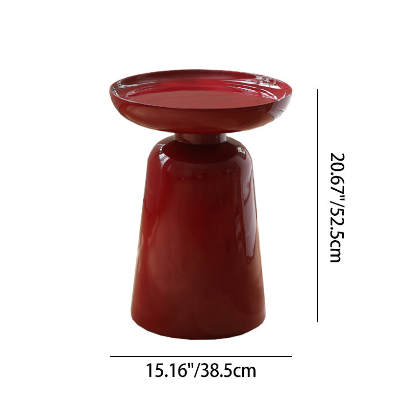 Sculptural Round Fiberglass End Table – Glossy Red, Scandinavian-Style Living Room Accent