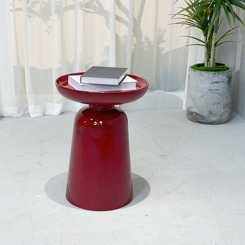 Sculptural Round Fiberglass End Table – Glossy Red, Scandinavian-Style Living Room Accent