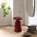 Sculptural Round Fiberglass End Table – Glossy Red, Scandinavian-Style Living Room Accent