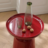 Sculptural Round Fiberglass End Table – Glossy Red, Scandinavian-Style Living Room Accent