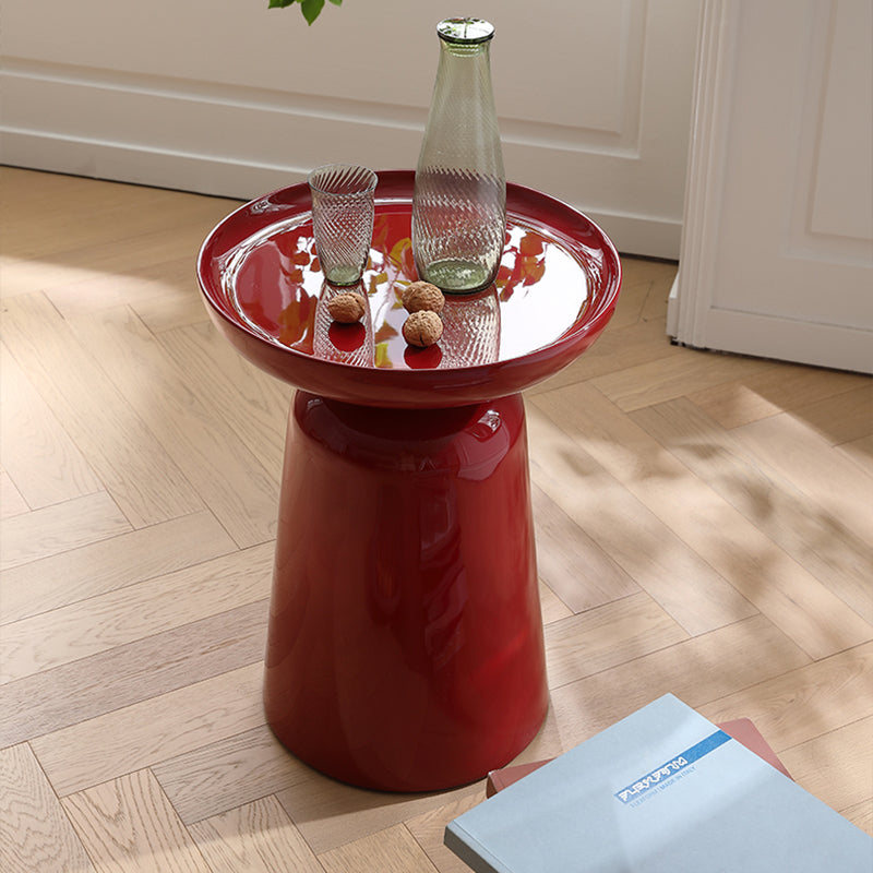 Sculptural Round Fiberglass End Table – Glossy Red, Scandinavian-Style Living Room Accent