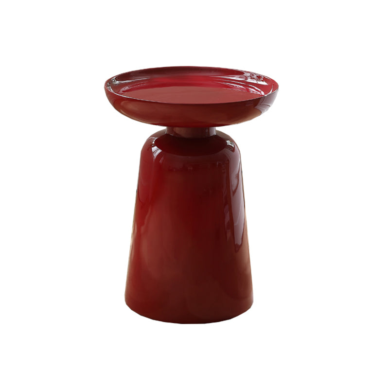 Sculptural Round Fiberglass End Table – Glossy Red, Scandinavian-Style Living Room Accent