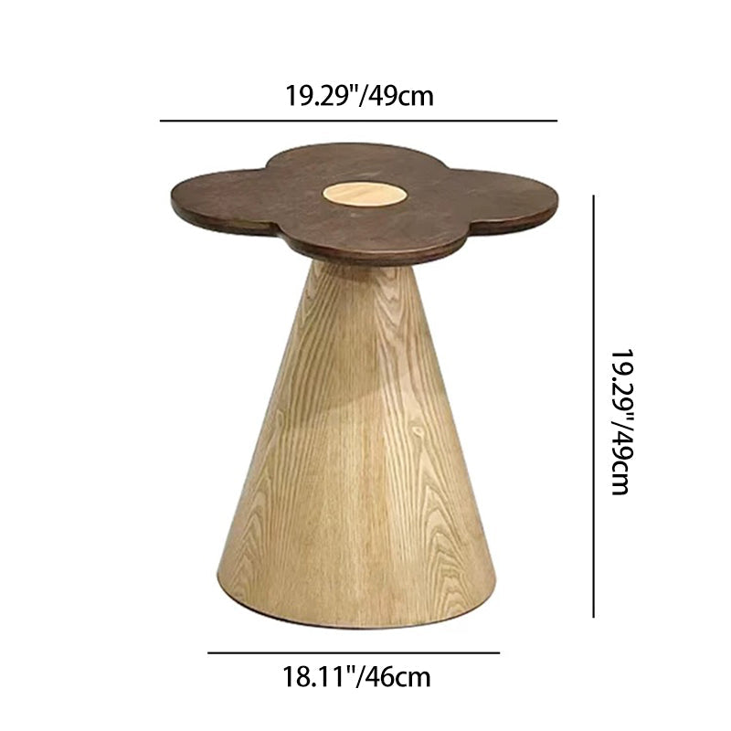Solid Wood End Table with Geometric Cone Pedestal – Chic Art Deco Accent for the Living Room