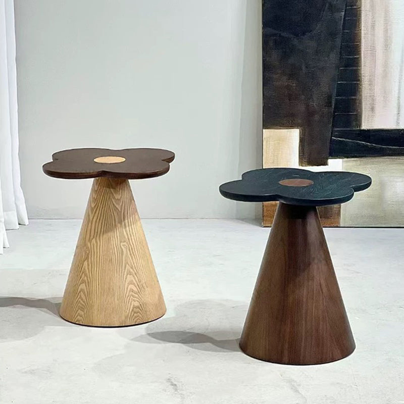 Solid Wood End Table with Geometric Cone Pedestal – Chic Art Deco Accent for the Living Room