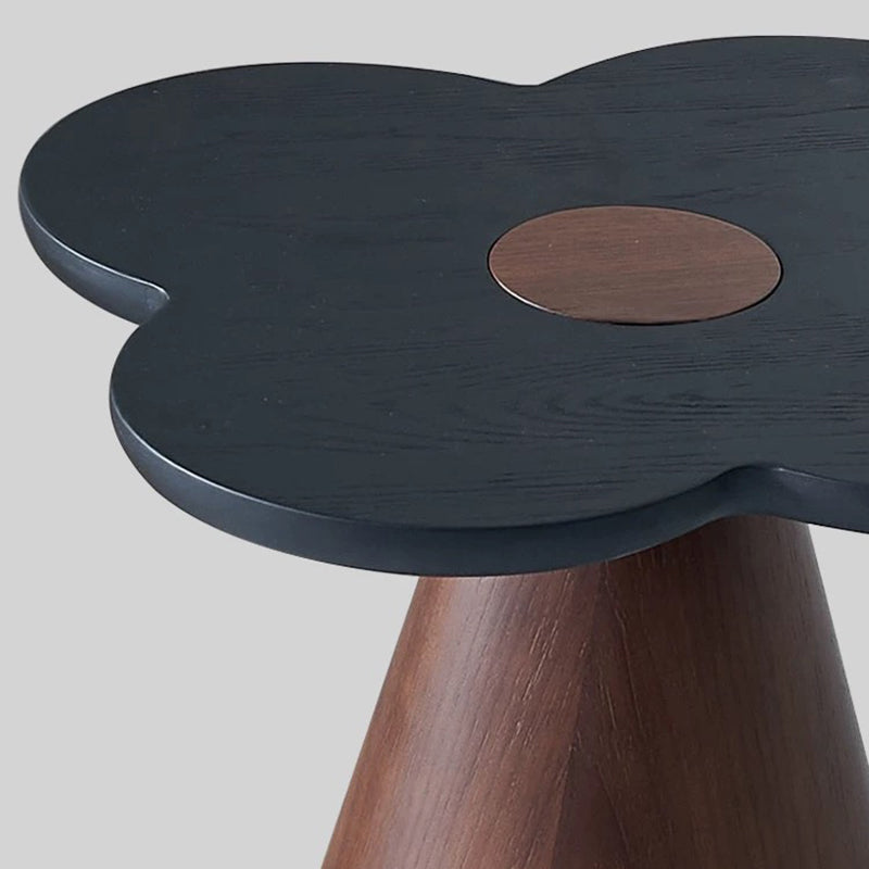 Solid Wood End Table with Geometric Cone Pedestal – Chic Art Deco Accent for the Living Room