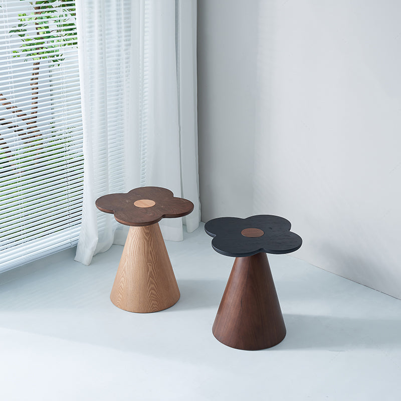 Solid Wood End Table with Geometric Cone Pedestal – Chic Art Deco Accent for the Living Room