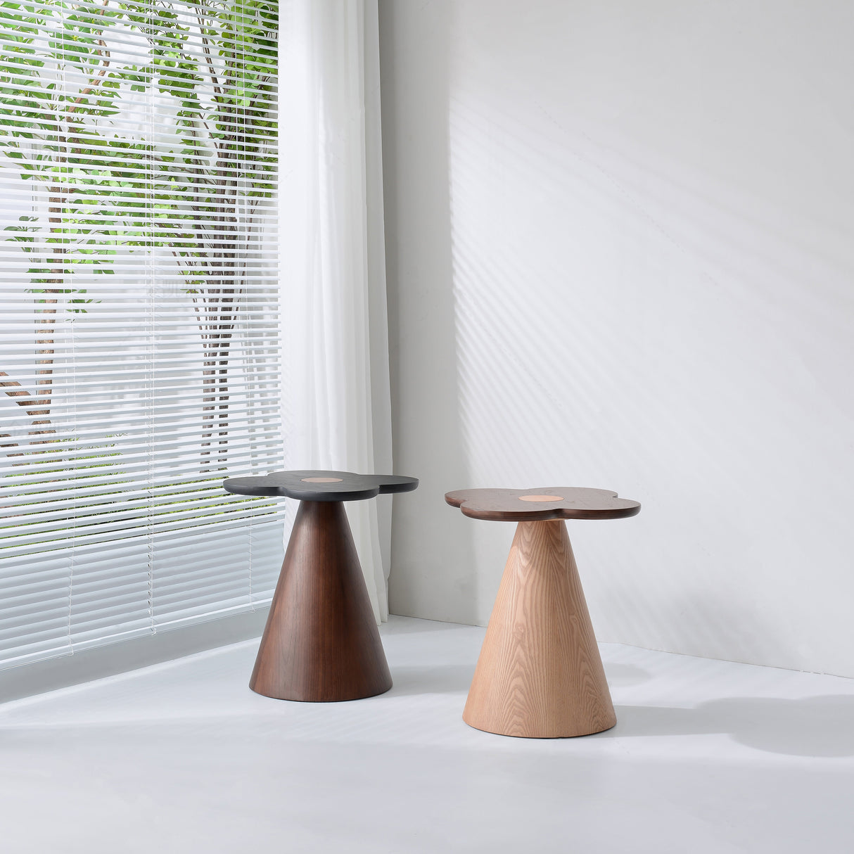 Solid Wood End Table with Geometric Cone Pedestal – Chic Art Deco Accent for the Living Room