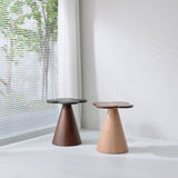 Solid Wood End Table with Geometric Cone Pedestal – Chic Art Deco Accent for the Living Room