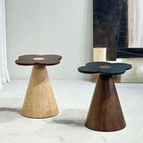 Solid Wood End Table with Geometric Cone Pedestal – Chic Art Deco Accent for the Living Room