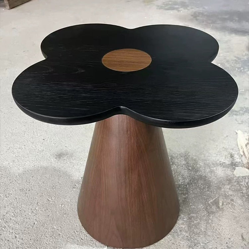 Solid Wood End Table with Geometric Cone Pedestal – Chic Art Deco Accent for the Living Room