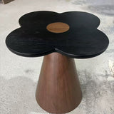 Solid Wood End Table with Geometric Cone Pedestal – Chic Art Deco Accent for the Living Room