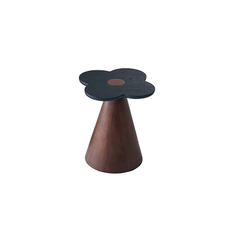 Solid Wood End Table with Geometric Cone Pedestal – Chic Art Deco Accent for the Living Room