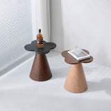 Solid Wood End Table with Geometric Cone Pedestal – Chic Art Deco Accent for the Living Room