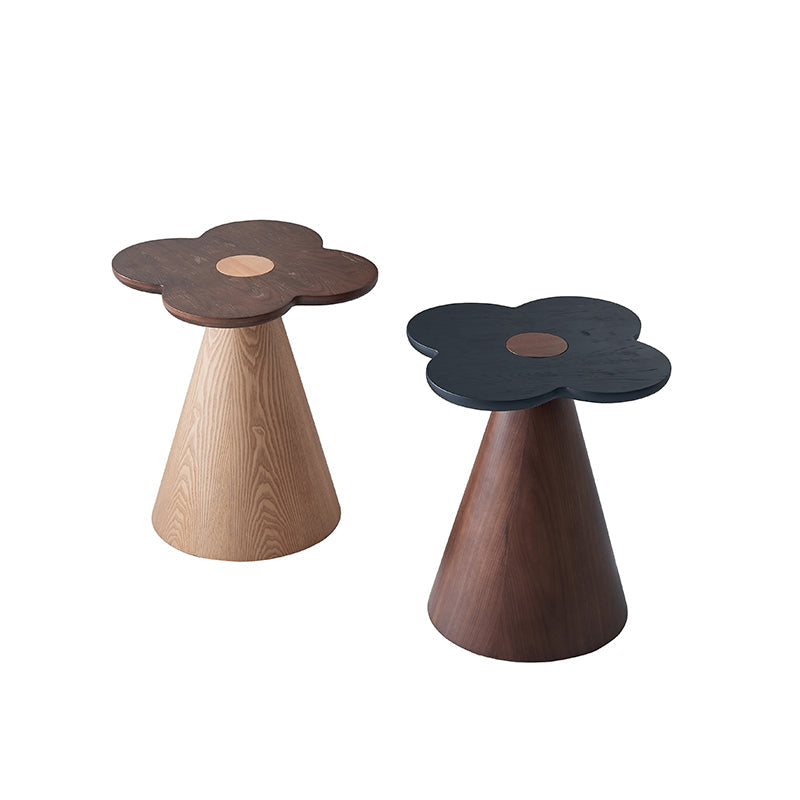 Solid Wood End Table with Geometric Cone Pedestal – Chic Art Deco Accent for the Living Room