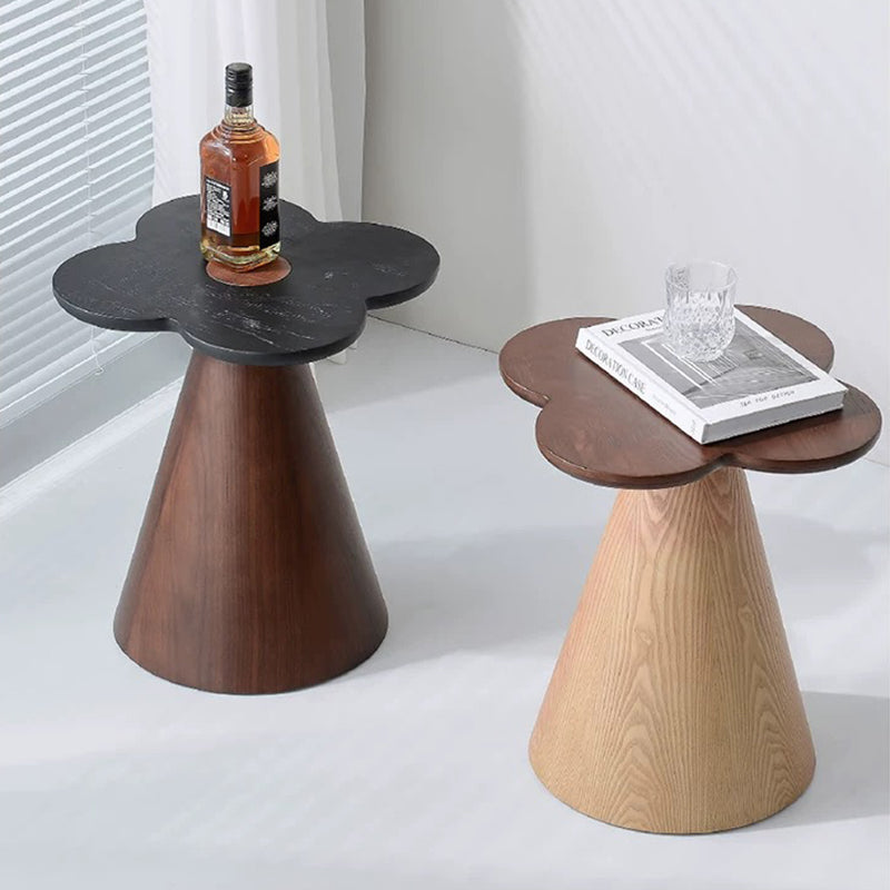 Solid Wood End Table with Geometric Cone Pedestal – Chic Art Deco Accent for the Living Room