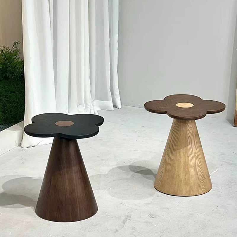 Solid Wood End Table with Geometric Cone Pedestal – Chic Art Deco Accent for the Living Room