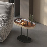 Elegant Oval Saddle Leather and Marble End Table - Nordic-Style Sofa Side Table for Living Room