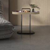Elegant Oval Saddle Leather and Marble End Table - Nordic-Style Sofa Side Table for Living Room