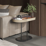 Elegant Oval Saddle Leather and Marble End Table - Nordic-Style Sofa Side Table for Living Room