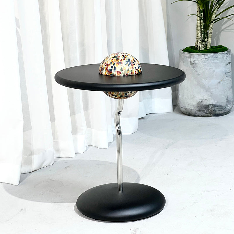 Sleek Round Curved End Table with MDF Top & Stainless Steel Frame – Minimalist Small Living Room Accent