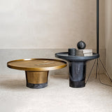 Round Sculptural Marble Coffee Table with Bronze Metal Base – Nordic-Style Living Room Accent Table