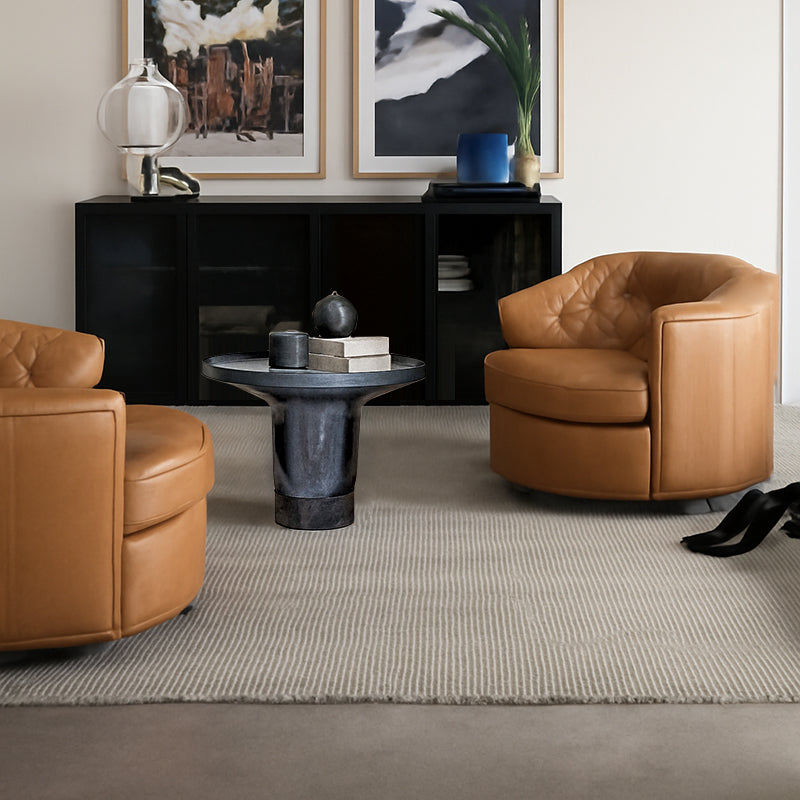Round Sculptural Marble Coffee Table with Bronze Metal Base – Nordic-Style Living Room Accent Table