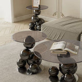 Stainless Steel Black Titanium Sphere Side Table — Modern Geometric Round Accent Table for Living Room