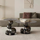 Stainless Steel Black Titanium Sphere Side Table — Modern Geometric Round Accent Table for Living Room