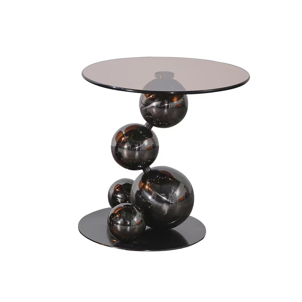 Stainless Steel Black Titanium Sphere Side Table — Modern Geometric Round Accent Table for Living Room