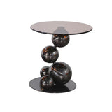 Stainless Steel Black Titanium Sphere Side Table — Modern Geometric Round Accent Table for Living Room
