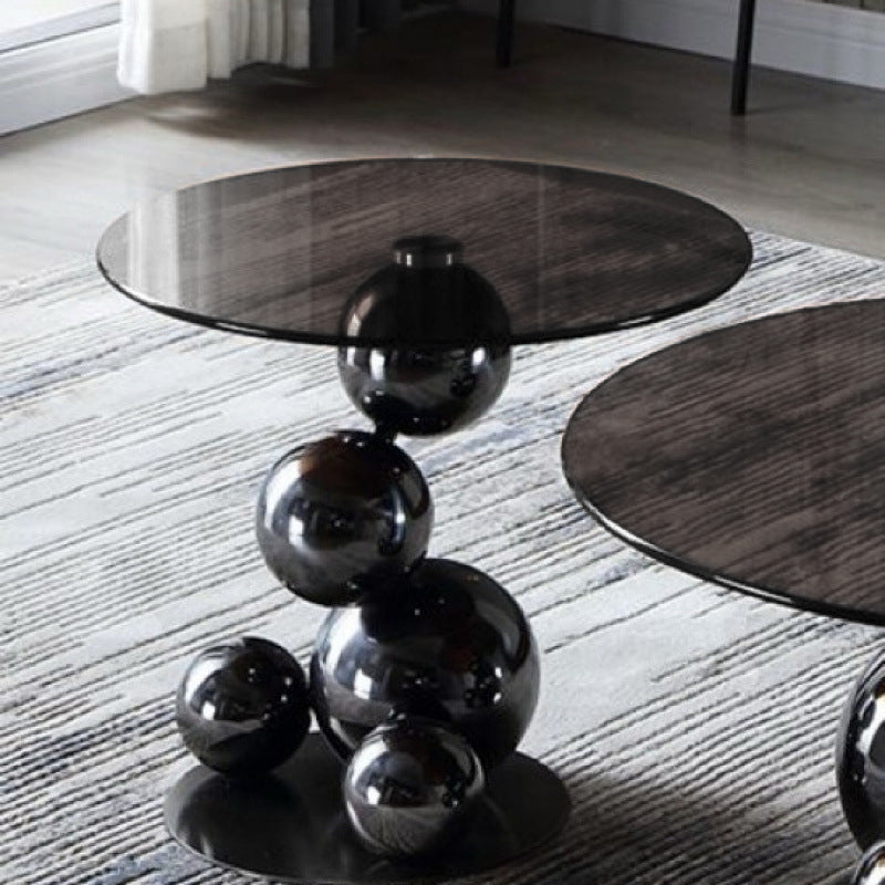 Stainless Steel Black Titanium Sphere Side Table — Modern Geometric Round Accent Table for Living Room