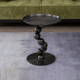 Sturdy Black Titanium Stainless Steel Sculptural Sphere Side Table – Geometric Industrial Round Coffee Table for Living Room