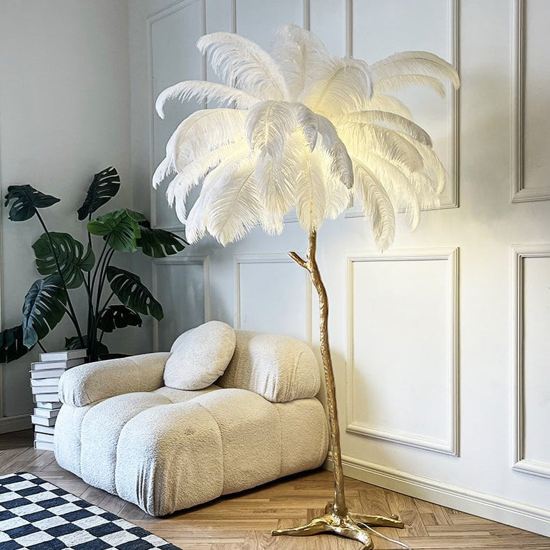 Elegant White Ostrich Feather Floor Lamp