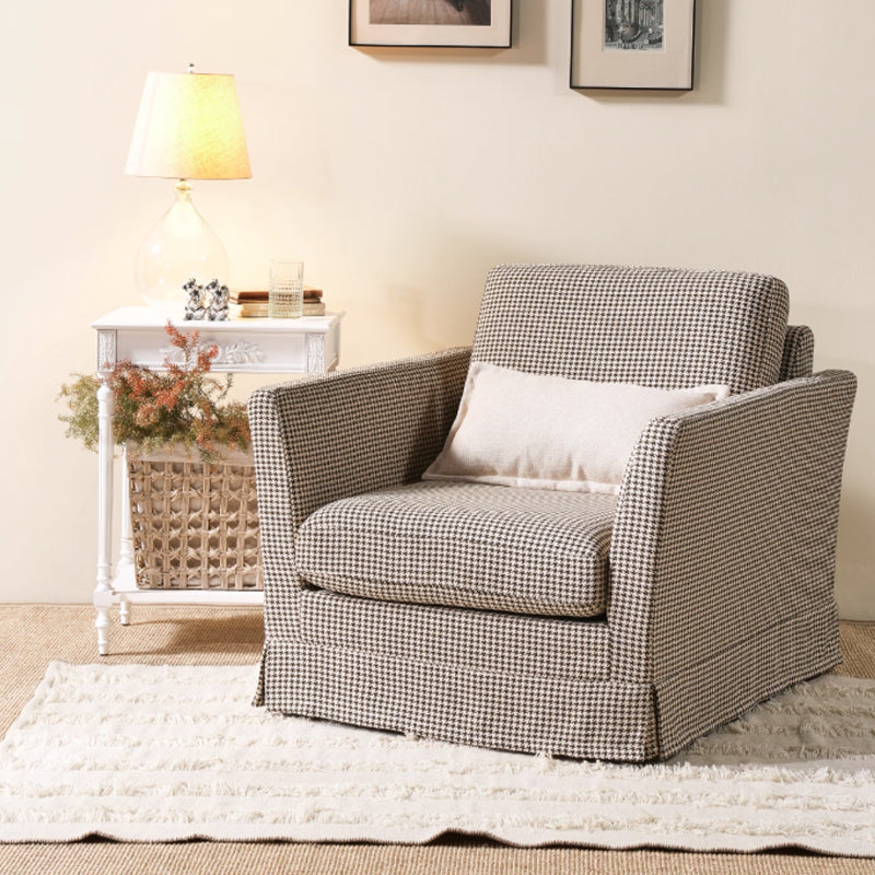 Elegant Houndstooth Birch Wood Accent Chair – Scandinavian Lounge Chair for Living Room & Bedroom