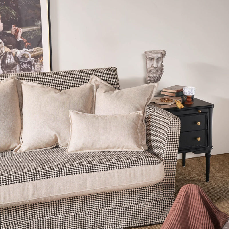 Birch Wood Sofa with Classic Houndstooth Pattern — Timeless Minimalist Elegance, 3/4 Seater for Living Room