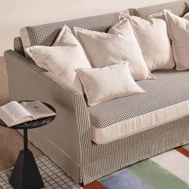 Birch Wood Sofa with Classic Houndstooth Pattern — Timeless Minimalist Elegance, 3/4 Seater for Living Room