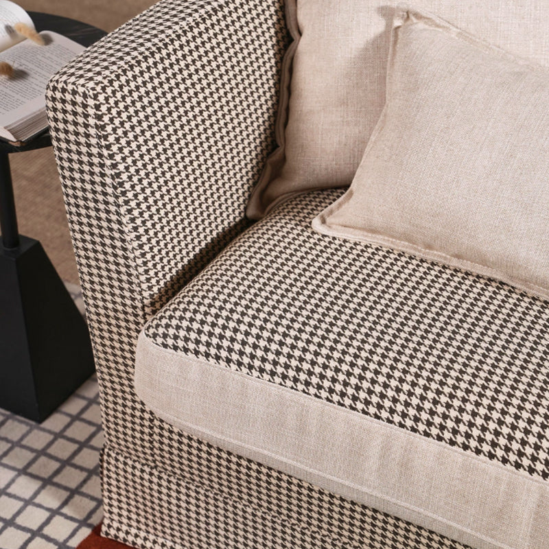 Birch Wood Sofa with Classic Houndstooth Pattern — Timeless Minimalist Elegance, 3/4 Seater for Living Room