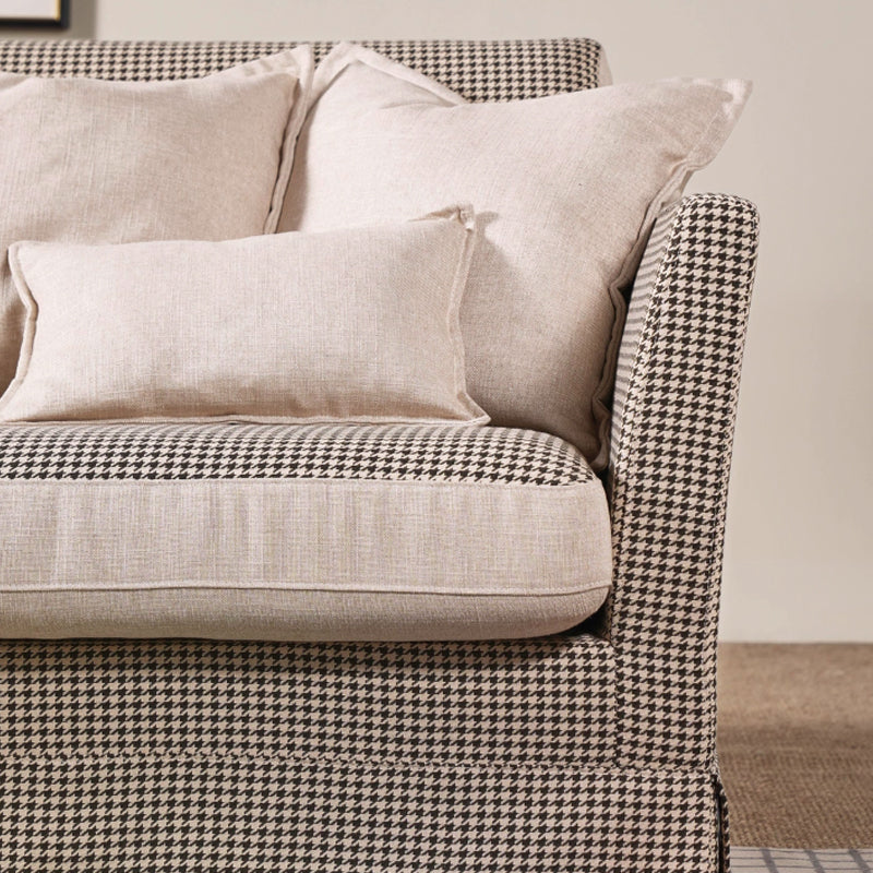 Birch Wood Sofa with Classic Houndstooth Pattern — Timeless Minimalist Elegance, 3/4 Seater for Living Room