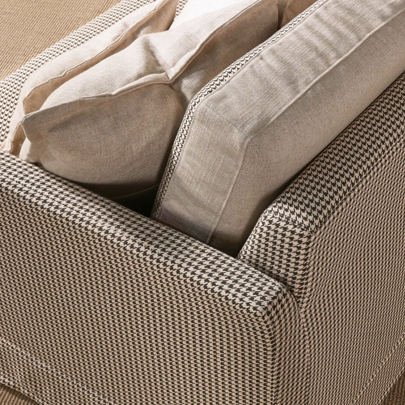 Birch Wood Sofa with Classic Houndstooth Pattern — Timeless Minimalist Elegance, 3/4 Seater for Living Room