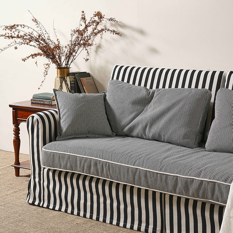 Bold Striped Polyester Upholstery Birch Wood Sofa - Vintage Soft-Touch Comfort, 3/4 Seater for Living Room