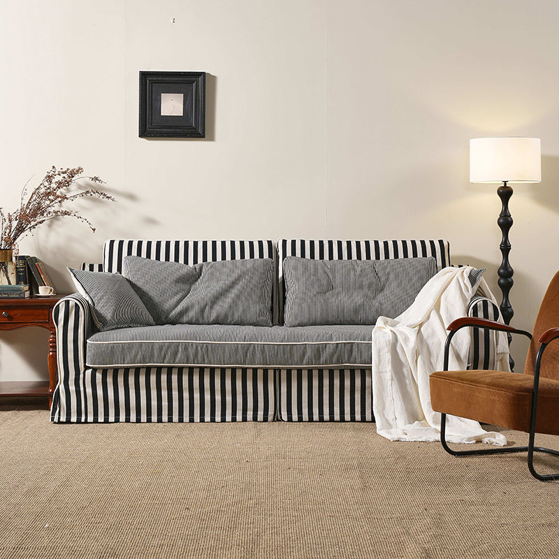 Bold Striped Polyester Upholstery Birch Wood Sofa - Vintage Soft-Touch Comfort, 3/4 Seater for Living Room
