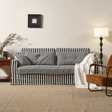 Bold Striped Polyester Upholstery Birch Wood Sofa - Vintage Soft-Touch Comfort, 3/4 Seater for Living Room
