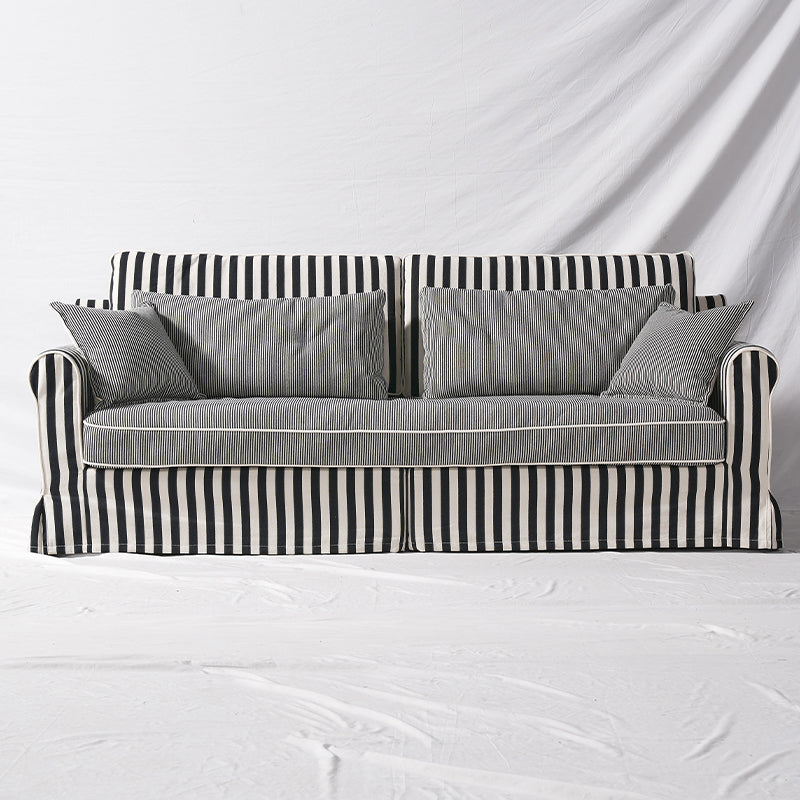 Bold Striped Polyester Upholstery Birch Wood Sofa - Vintage Soft-Touch Comfort, 3/4 Seater for Living Room