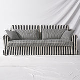 Bold Striped Polyester Upholstery Birch Wood Sofa - Vintage Soft-Touch Comfort, 3/4 Seater for Living Room