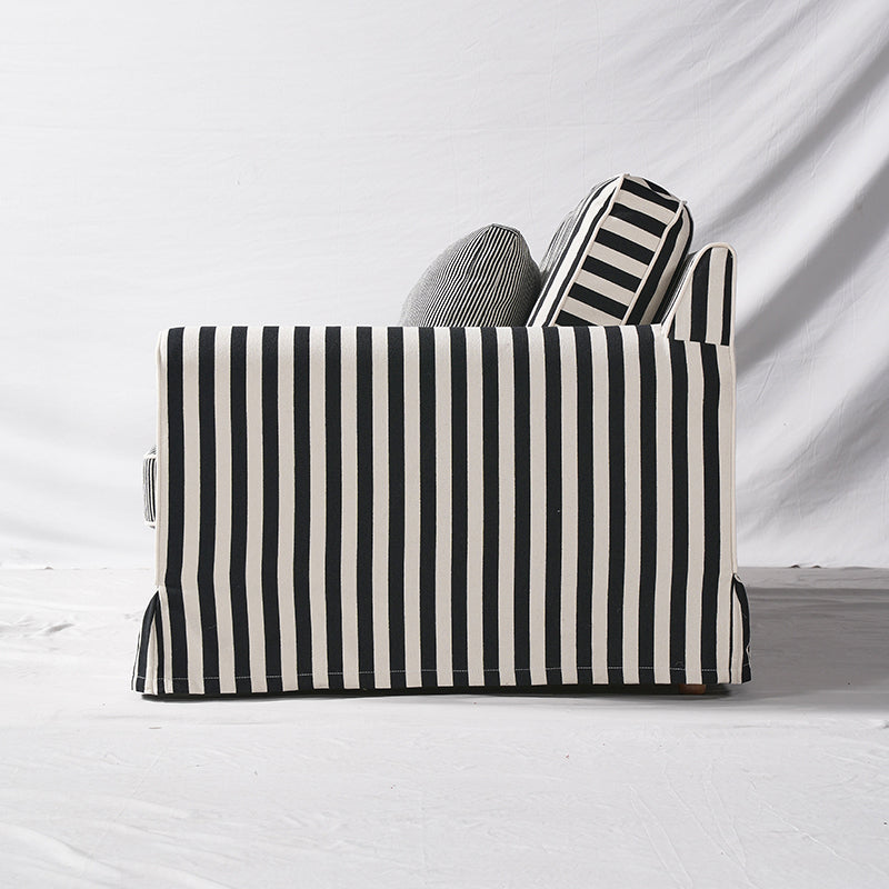 Bold Striped Polyester Upholstery Birch Wood Sofa - Vintage Soft-Touch Comfort, 3/4 Seater for Living Room