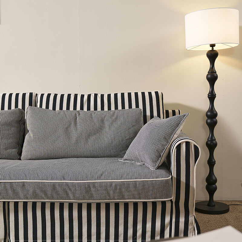 Bold Striped Polyester Upholstery Birch Wood Sofa - Vintage Soft-Touch Comfort, 3/4 Seater for Living Room