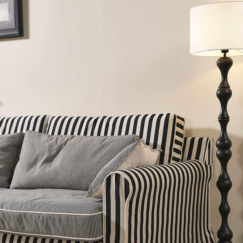 Bold Striped Polyester Upholstery Birch Wood Sofa - Vintage Soft-Touch Comfort, 3/4 Seater for Living Room