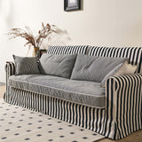 Bold Striped Polyester Upholstery Birch Wood Sofa - Vintage Soft-Touch Comfort, 3/4 Seater for Living Room