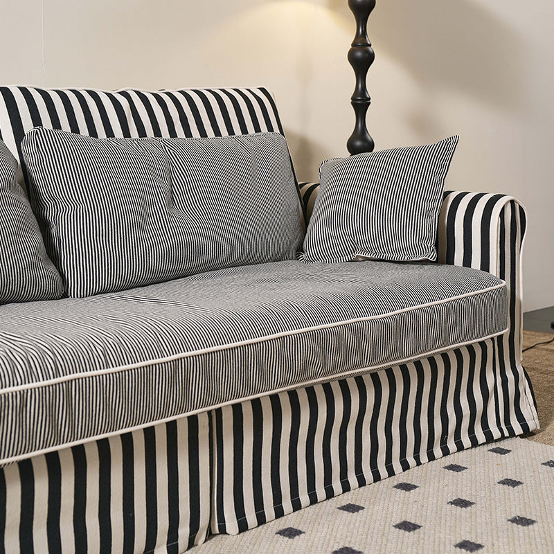 Bold Striped Polyester Upholstery Birch Wood Sofa - Vintage Soft-Touch Comfort, 3/4 Seater for Living Room