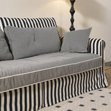 Bold Striped Polyester Upholstery Birch Wood Sofa - Vintage Soft-Touch Comfort, 3/4 Seater for Living Room